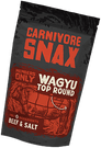 Carnivore Snax Wagyu Top Round beef and salt package on a black background